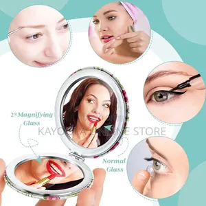 Women Purse Hand Held Mini Mirror With Magnfying Lens