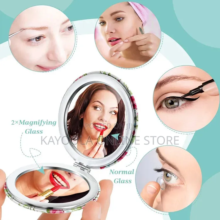 Women Purse Hand Held Mini Mirror With Magnfying Lens