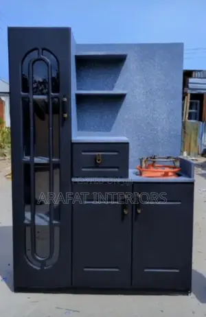 Modern Black Outdoor Kitchen Cabinet With Gas Stove Display Hutch