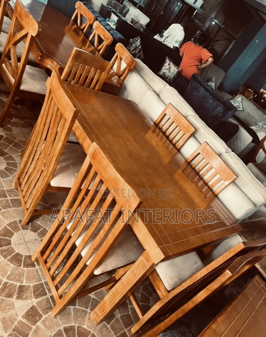 6-Seater Wooden Dining Table Set With Upholstered Chairs