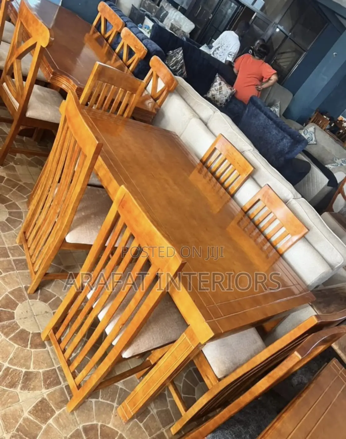 6-Seater Wooden Dining Table Set With Upholstered Chairs