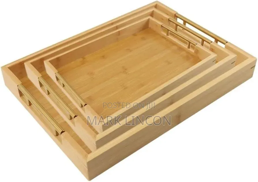 A Set of Three Rectangular Bamboo Serving Trays.