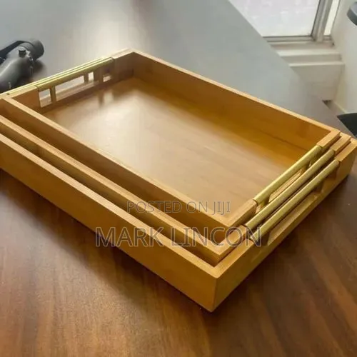 A Set of Three Rectangular Bamboo Serving Trays.