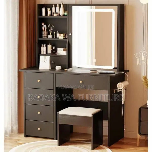 Modern Vanity Desk With Charging Station Wooddressing Mirror Dressing