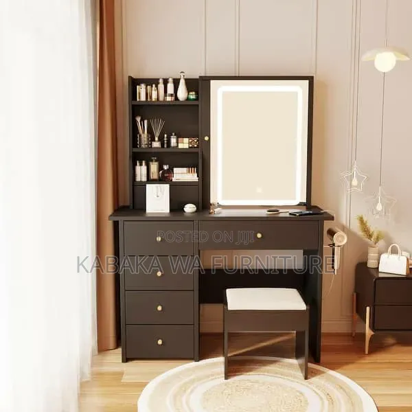 Modern Vanity Desk With Charging Station Wooddressing Mirror Dressing