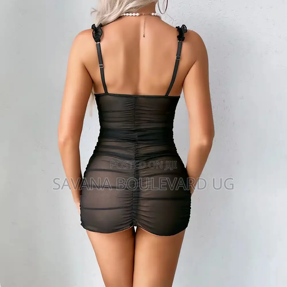 Savana Black Mesh With Floral Print Chemise Dress Lingerie