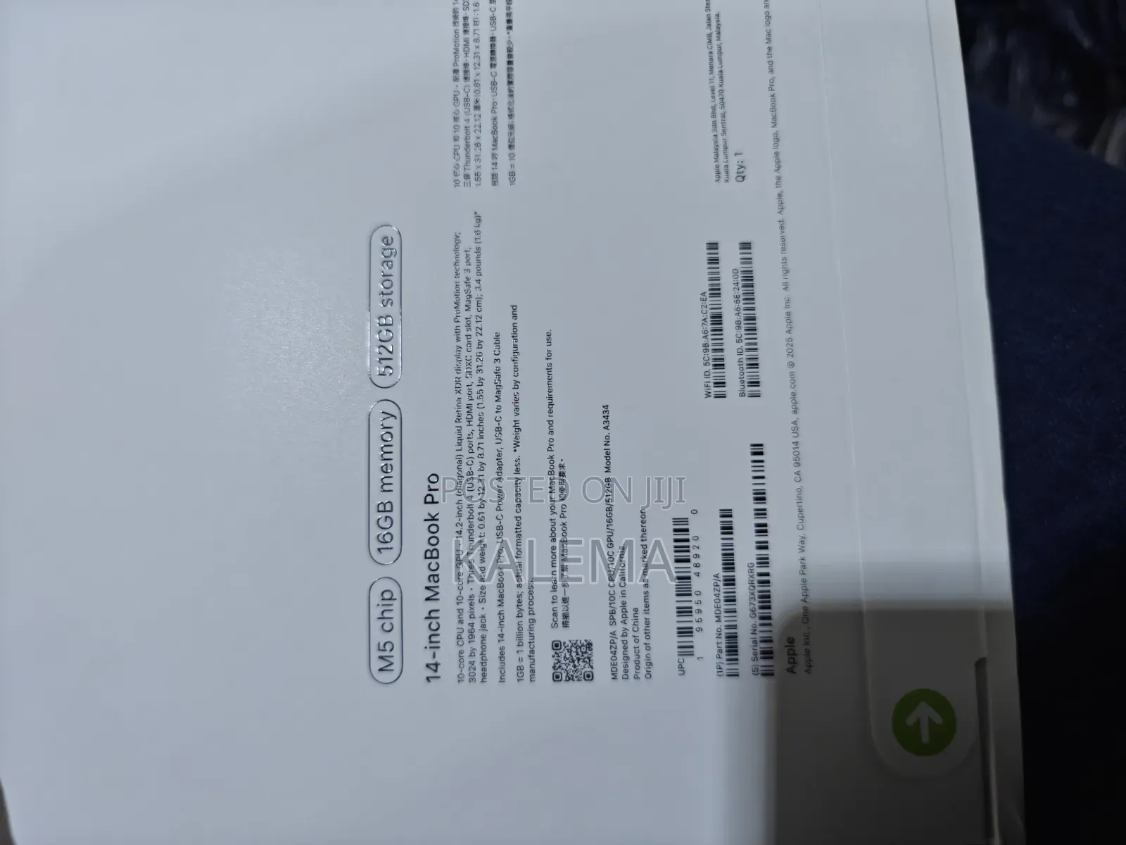 New Laptop Apple MacBook Pro 2024 M4 16GB Apple M5 SSD 512GB