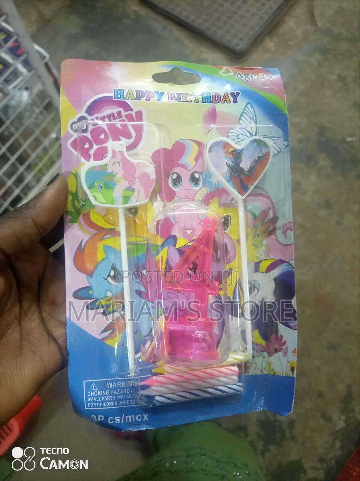 Little Pony Birthday Candle Set With a Pink Number "4" Molded Candle.