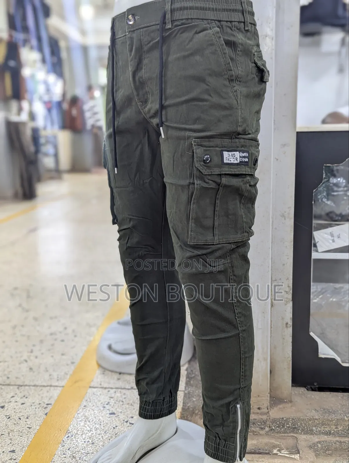 Original Cotton Denim Cargo Pants With Side Zipper