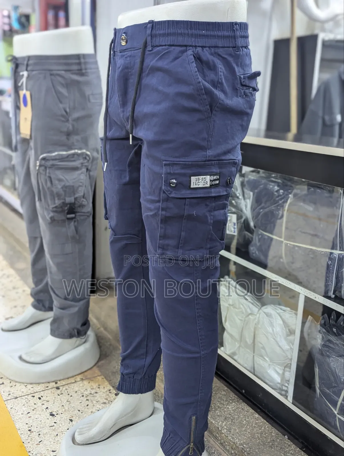 Original Cotton Denim Cargo Pants With Side Zipper