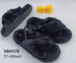Black, Women's Furry Crossover Slippers