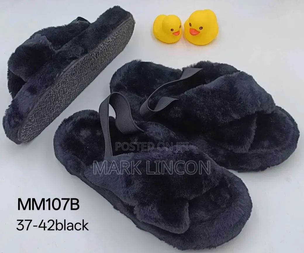 Black, Women's Furry Crossover Slippers