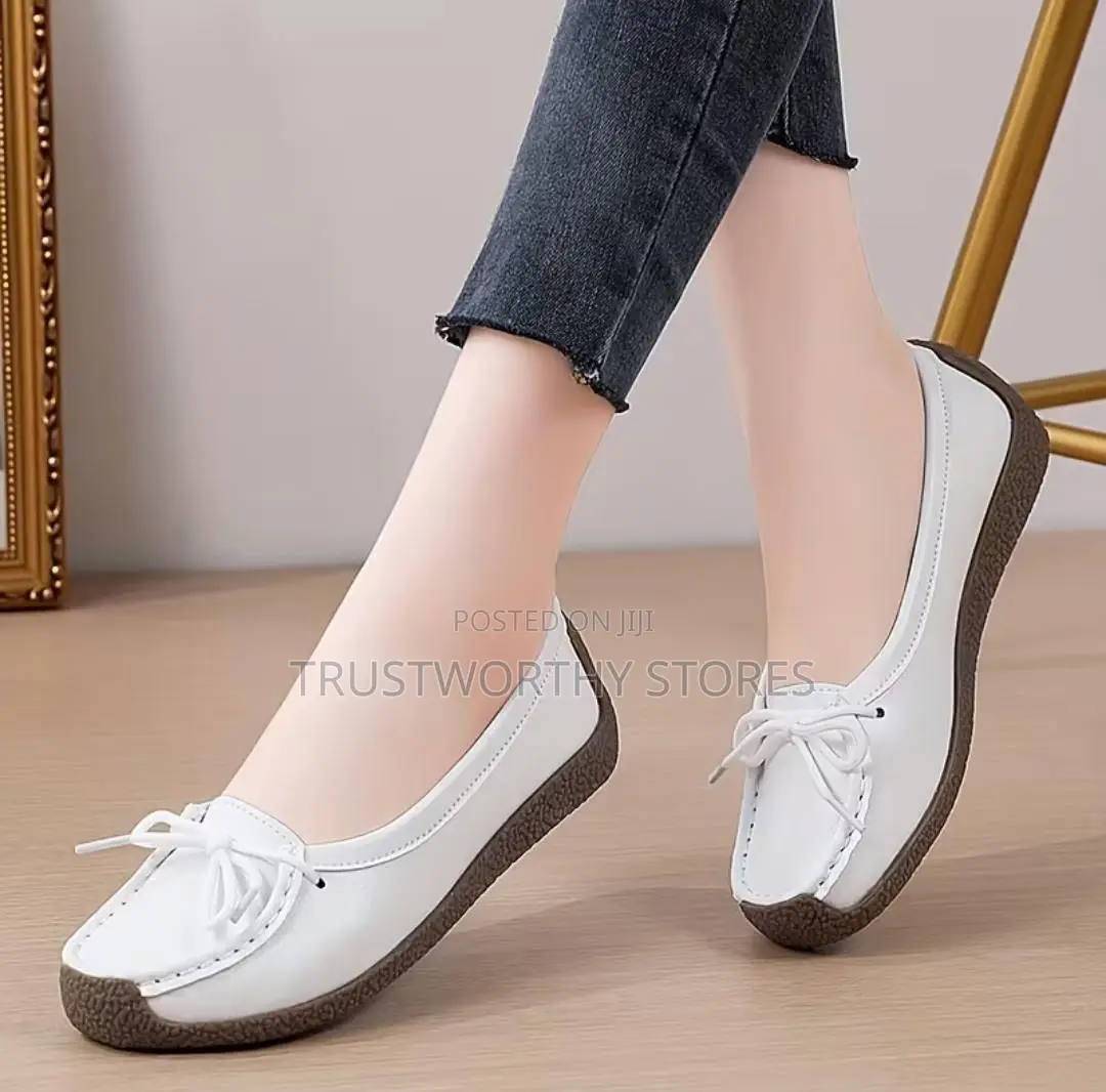 Slip-on Women's Casual Loafer Or Moccasin Flats. - White