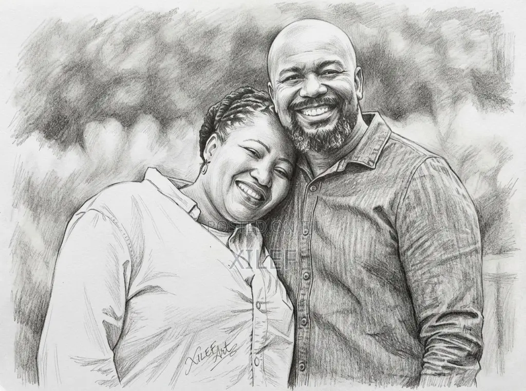 Pencil Portrait to Celebrate the Gift of Marriage — Happy Anniversary