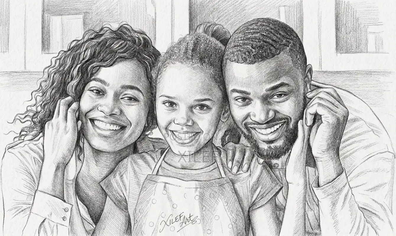 Pencil Art Portrait — To Capture Your Whole Family, Everyone Together