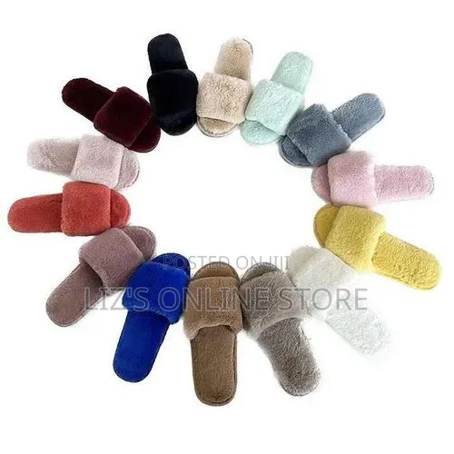 5-6 Open Toe Slides Warm Soft Fuzzy Fluffy and Carpet Slippers