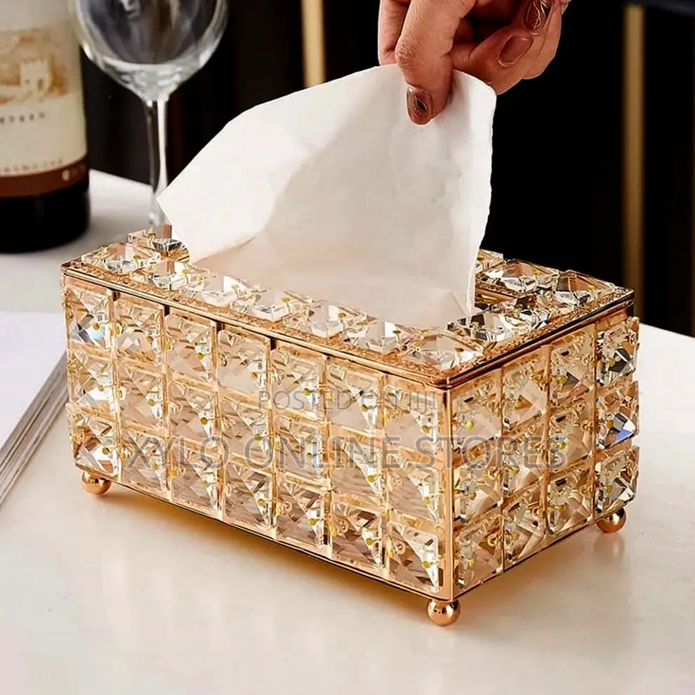 Crystal Tissue Organizer/Box Gold