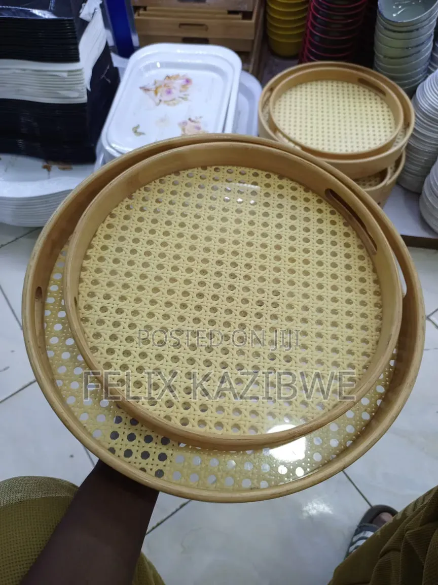 Bamboo Rattan Serving Tray Set.