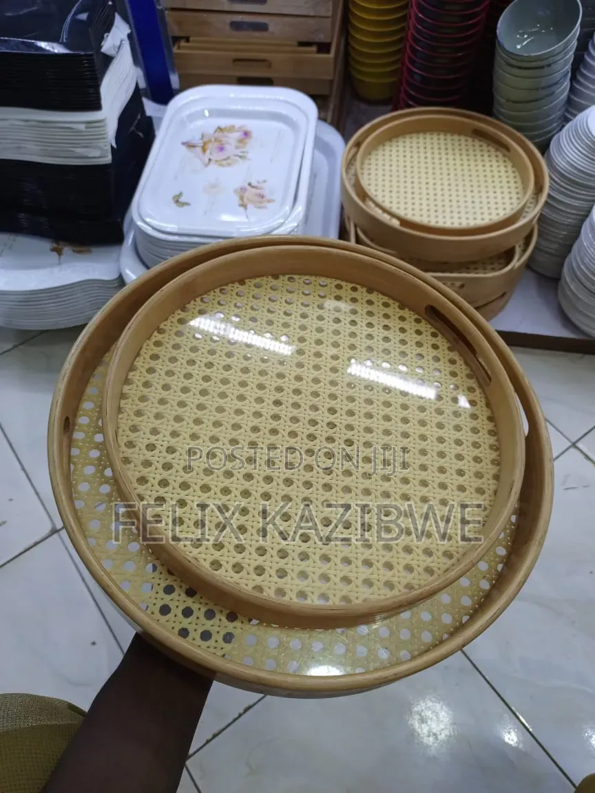 Bamboo Rattan Serving Tray Set.