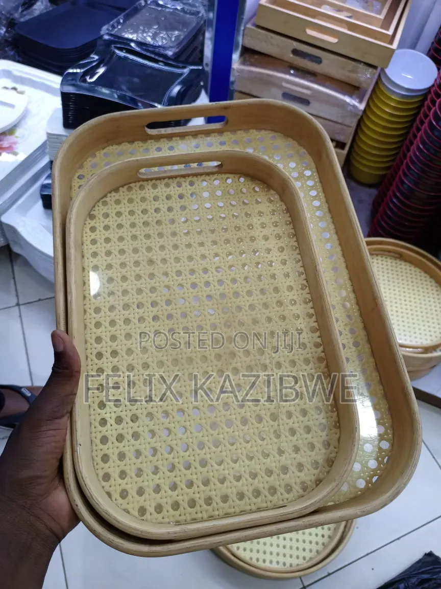 Bamboo Rattan Serving Tray Set.