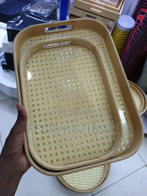 Bamboo Rattan Serving Tray Set.