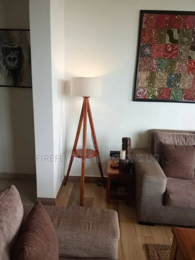 Tripod Shelved Wooden Floor Lamp