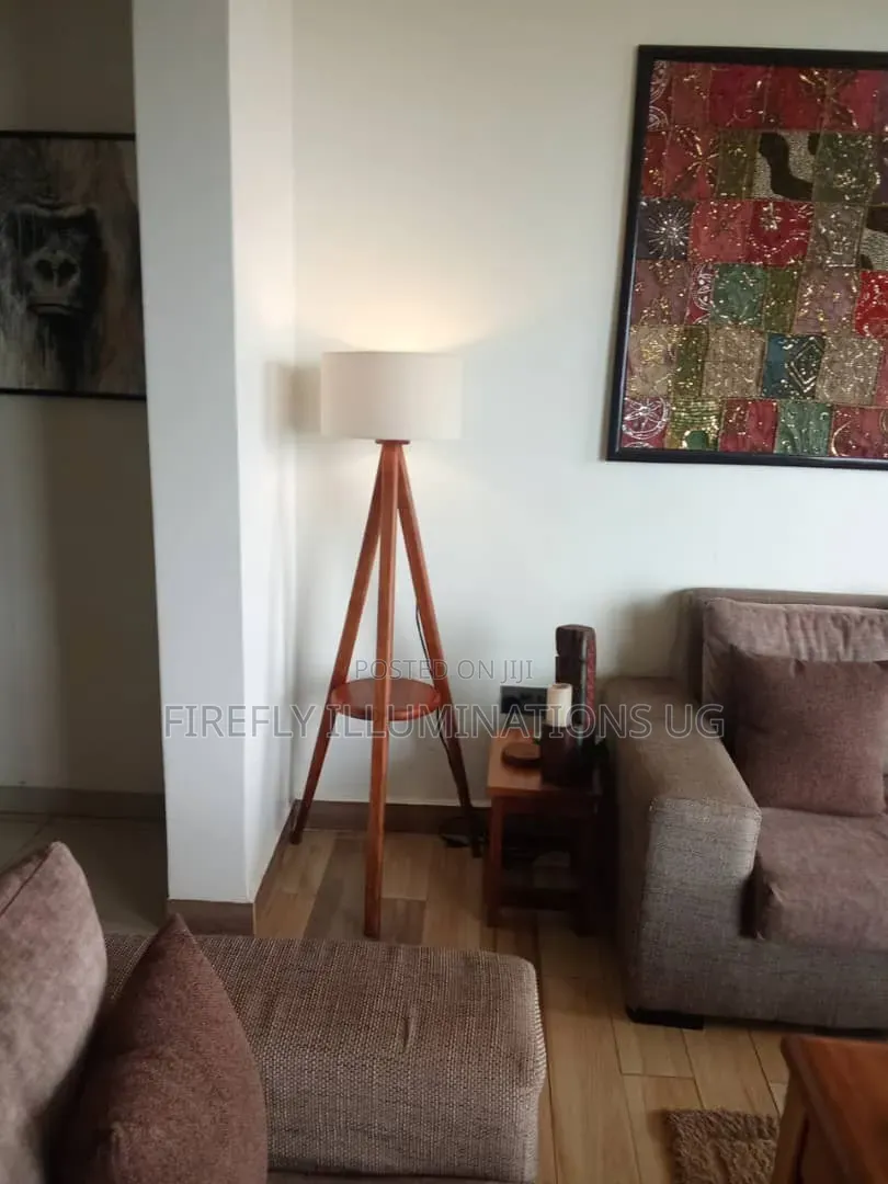 Tripod Shelved Wooden Floor Lamp