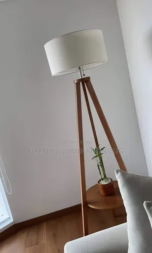 Tripod Shelved Wooden Floor Lamp