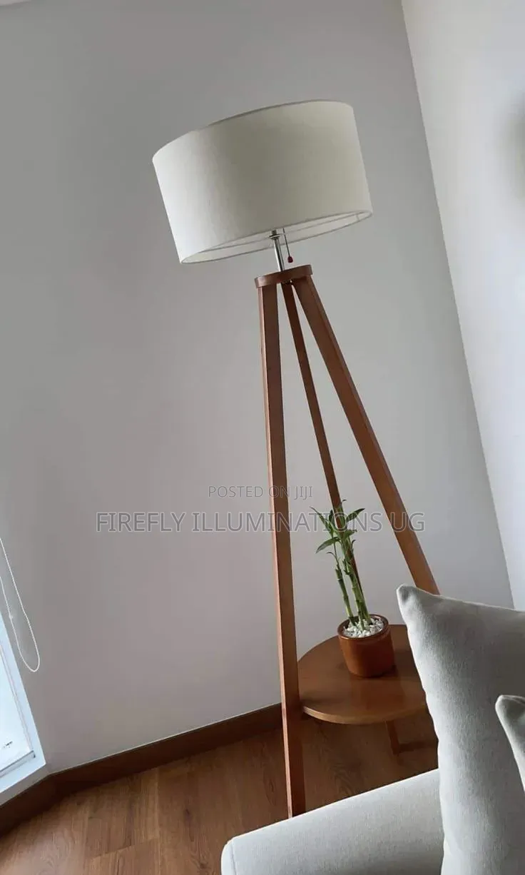 Tripod Shelved Wooden Floor Lamp