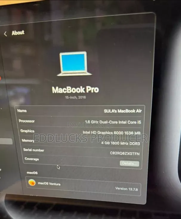 Laptop Apple MacBook Air 4GB Intel Core i5 SSHD (Hybrid) 128GB