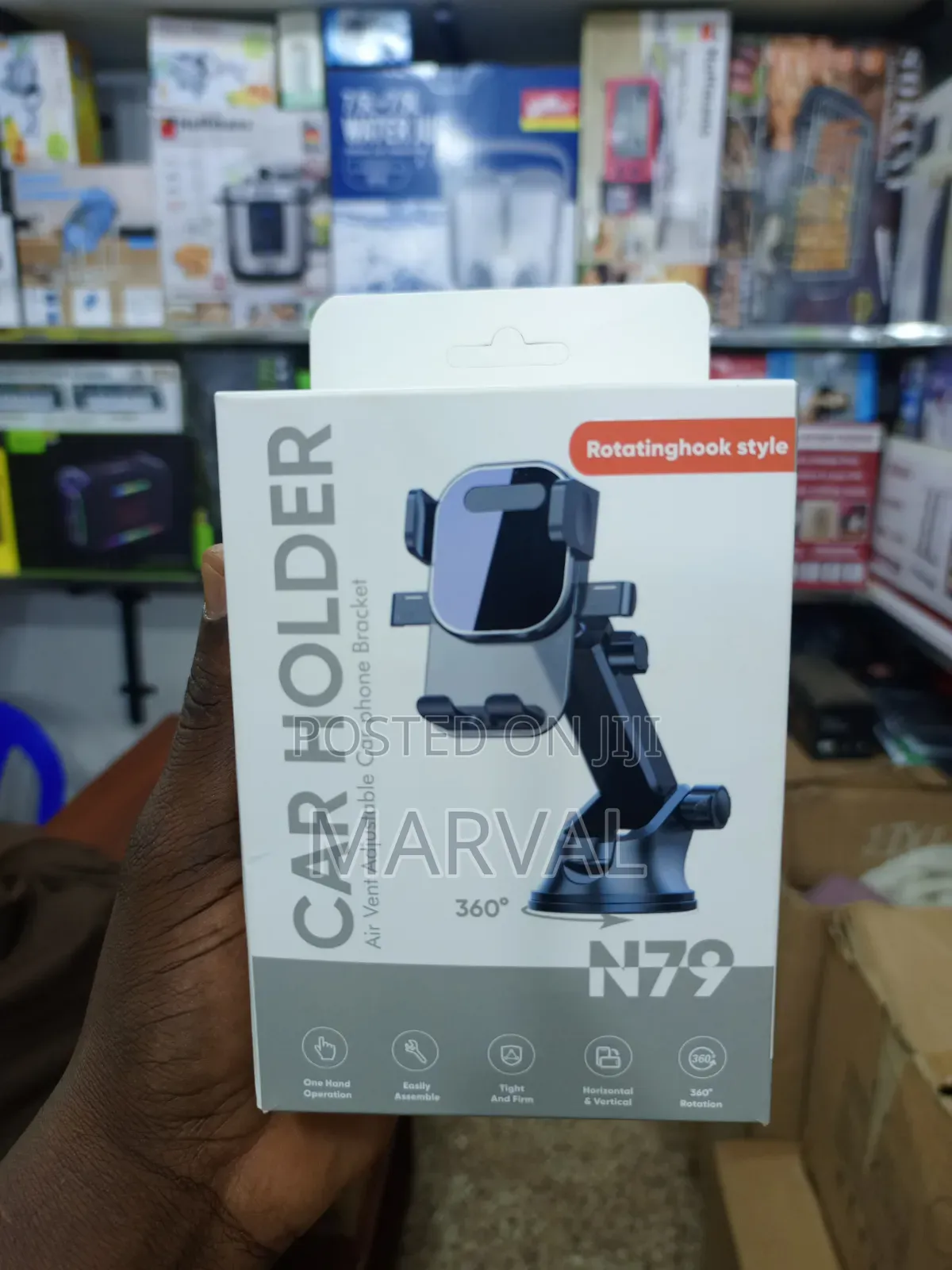 N79 Car Holder, Featuring a "Rotating Hook Style" Air Vent Mount.