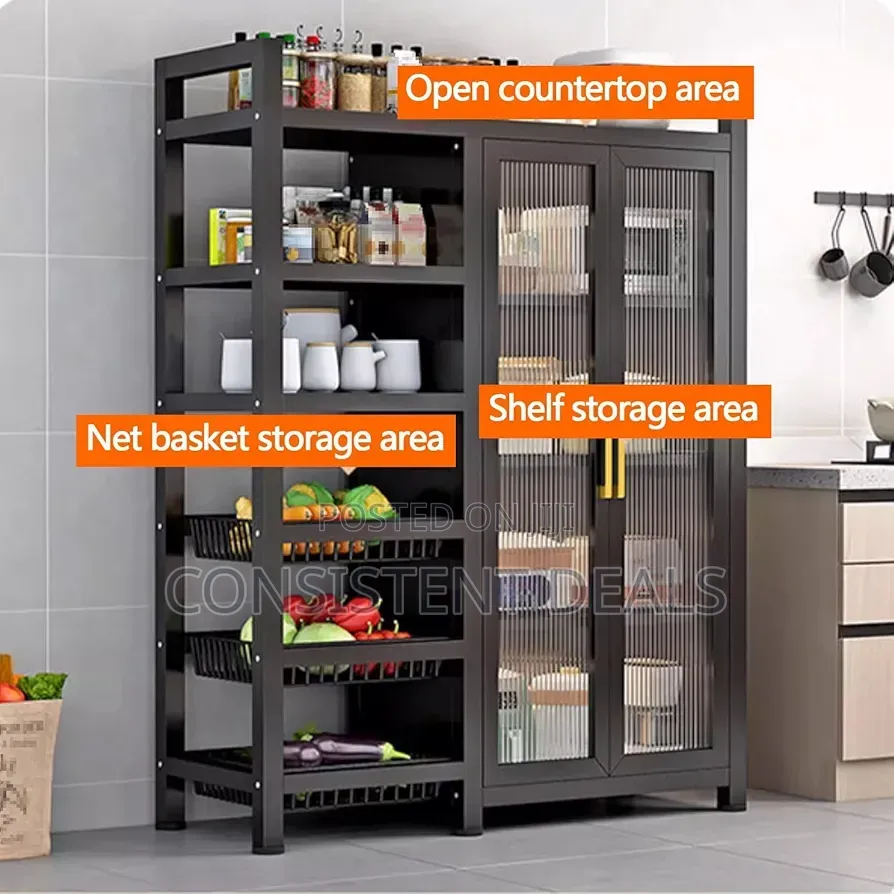 Kitchen Pantry Cabinet With 3 Movable Shelves and 2 Acrylic Doors