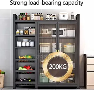 Kitchen Pantry Cabinet With 3 Movable Shelves and 2 Acrylic Doors