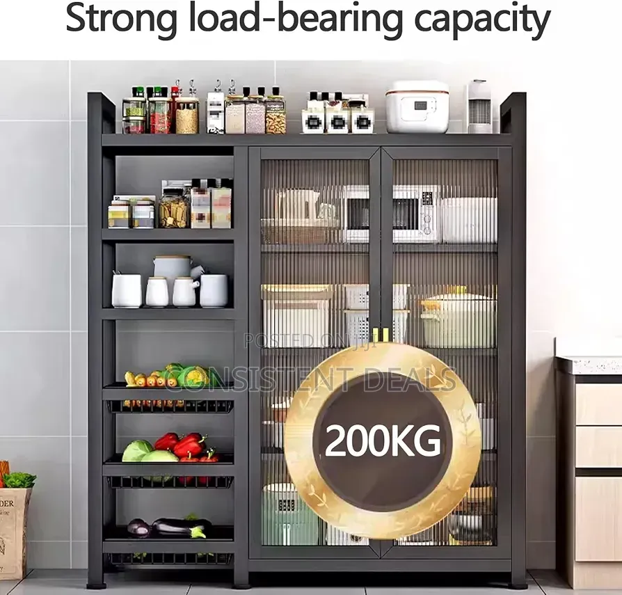 Kitchen Pantry Cabinet With 3 Movable Shelves and 2 Acrylic Doors