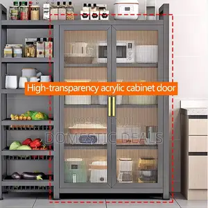 Kitchen Pantry Cabinet With 3 Movable Shelves and 2 Acrylic Doors