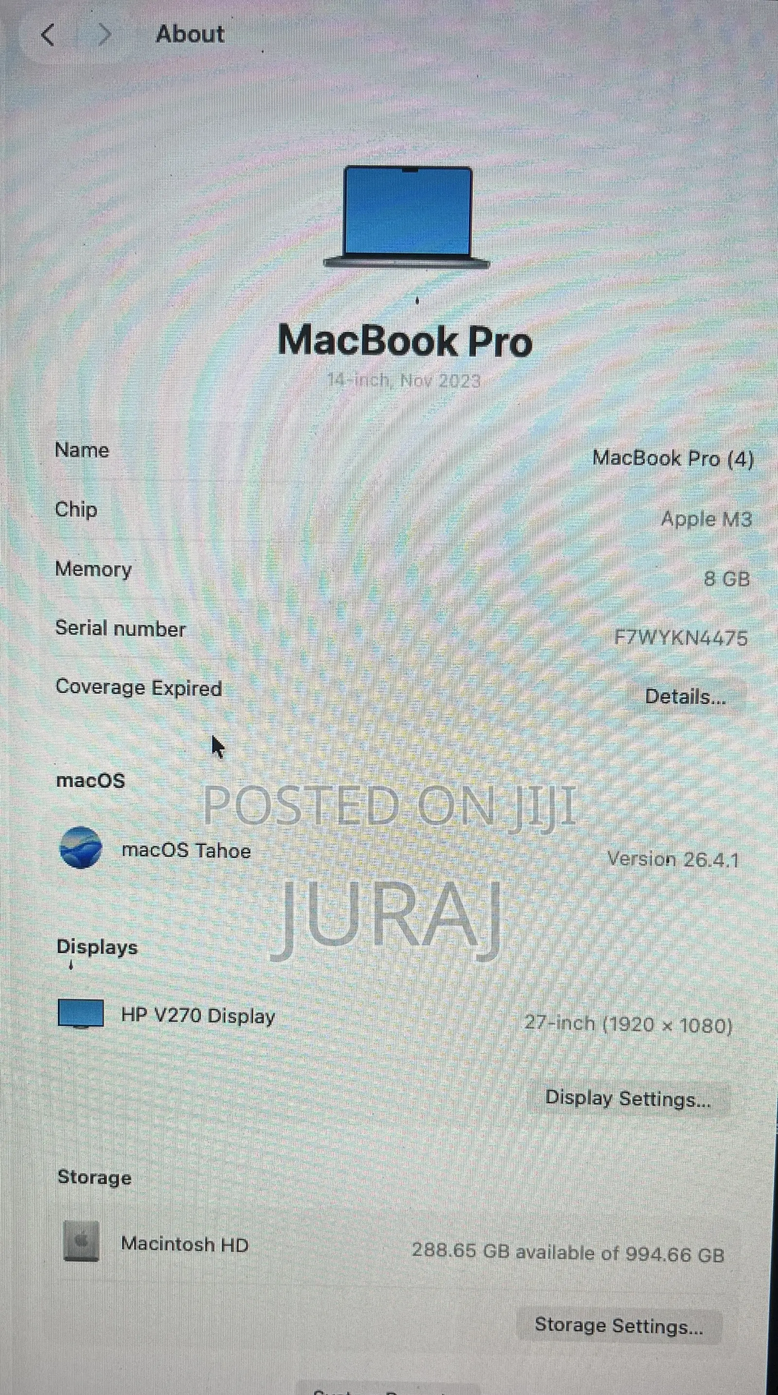 Laptop Apple MacBook Pro 8GB Apple M3 Pro SSD 1T