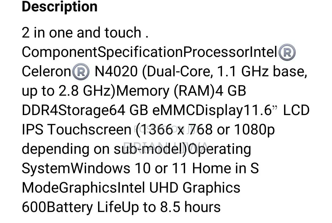 Laptop Gateway GWTN156-12 4GB Intel Celeron eMMC 60GB
