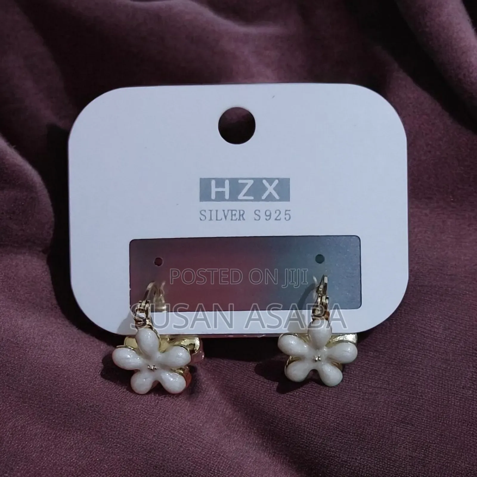 Gold N White Floral Earrings