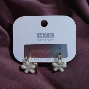 Gold N White Floral Earrings