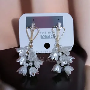 Gold N White Floral Earrings