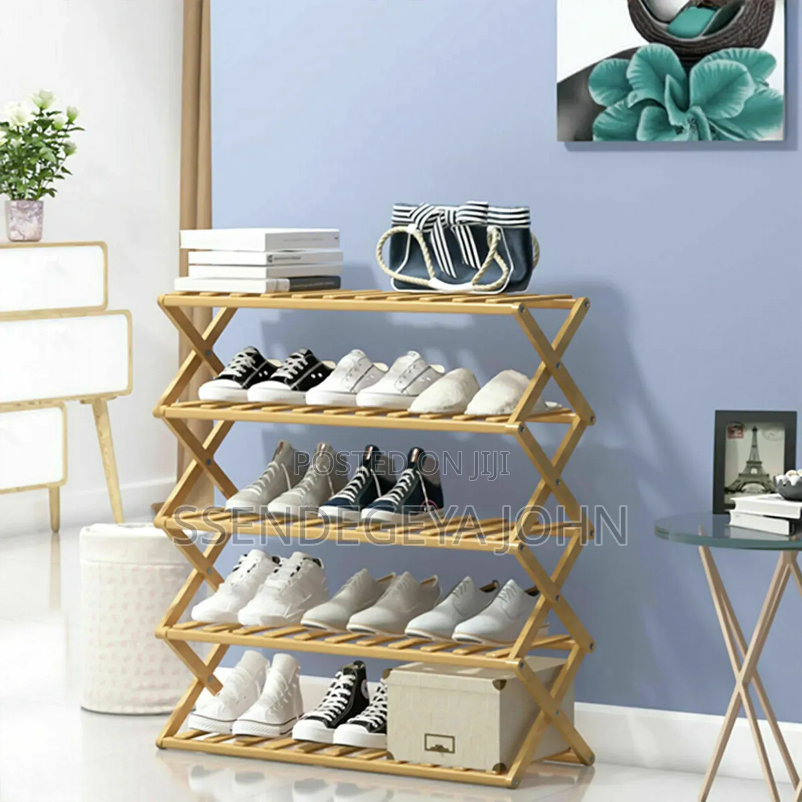 A 5-Tier Foldable Bamboo Shoe Rack