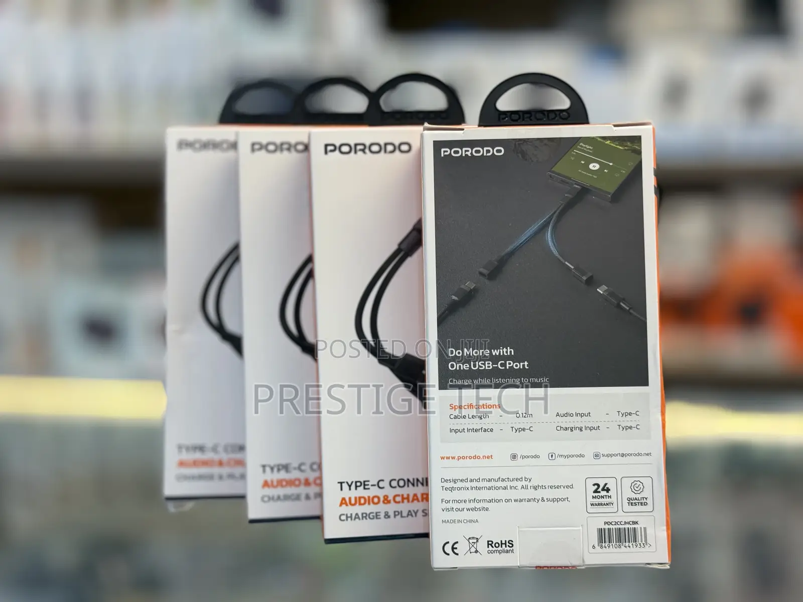 Porodo 2in1 Usb C To Type C + 3.5mm Headphone Jack Charging Adapter