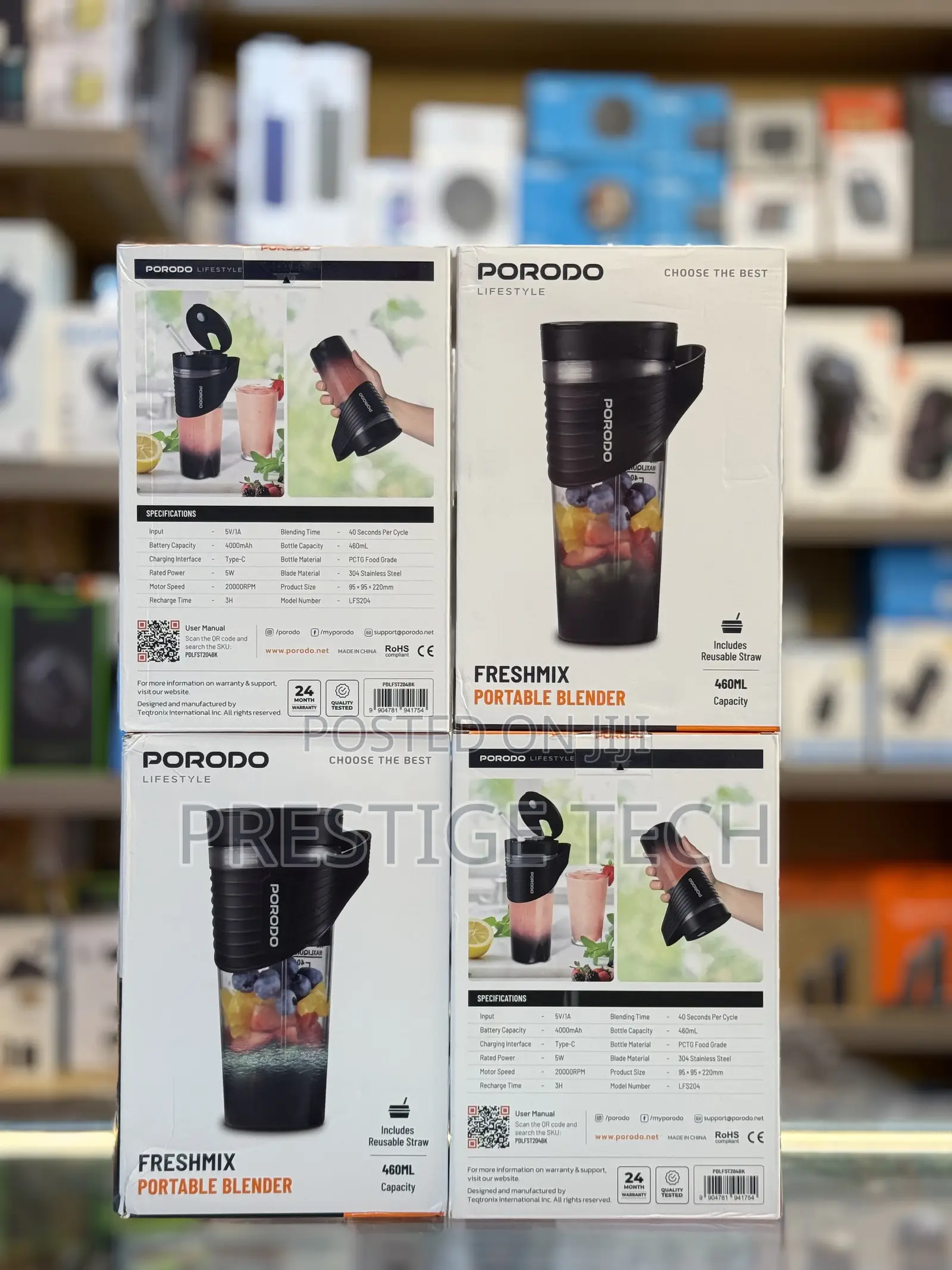 Porodo Fresh Mix Portable Blender With Reusable Straw, 480ml, 4000mah