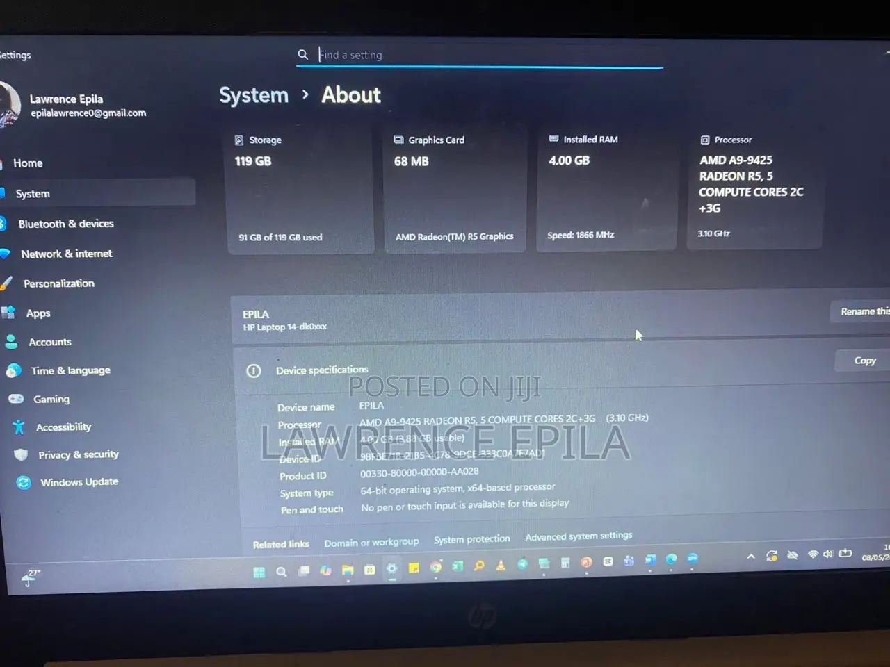 Laptop HP 15-da2933nia 4GB Intel Core i3 SSD 128GB