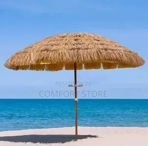 Stainless Steel Straw Roof Parasol Mid Century Design Brown Full Colo