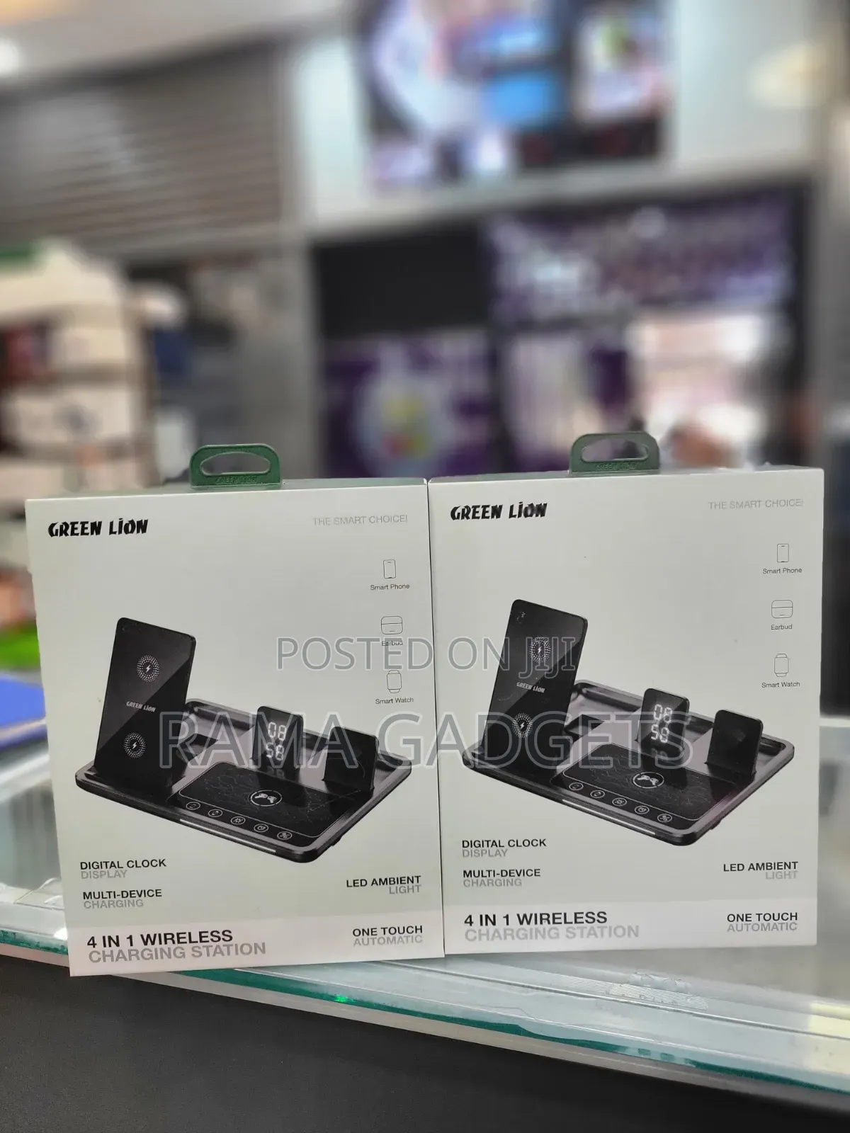 Green Lion 4 in 1 Wireless Charging Station Featuring a Digital Clock,