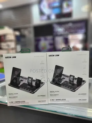 Green Lion 4 in 1 Wireless Charging Station Featuring a Digital Clock,