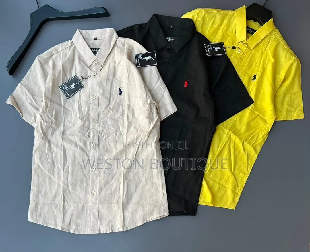 Yellow Short Sleeve Linen Shirts