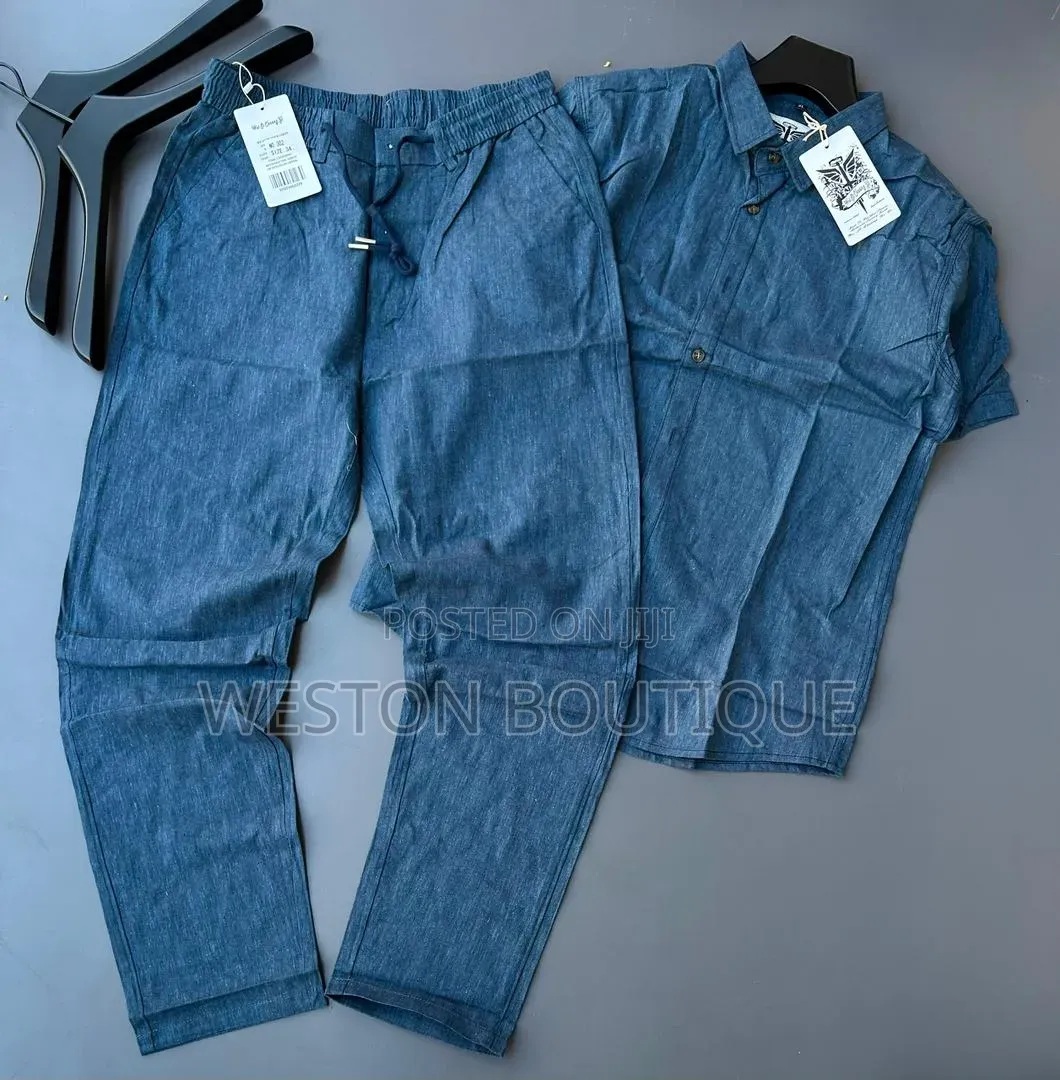 Blue Linen Two Piece for Men in Size M to 4xl