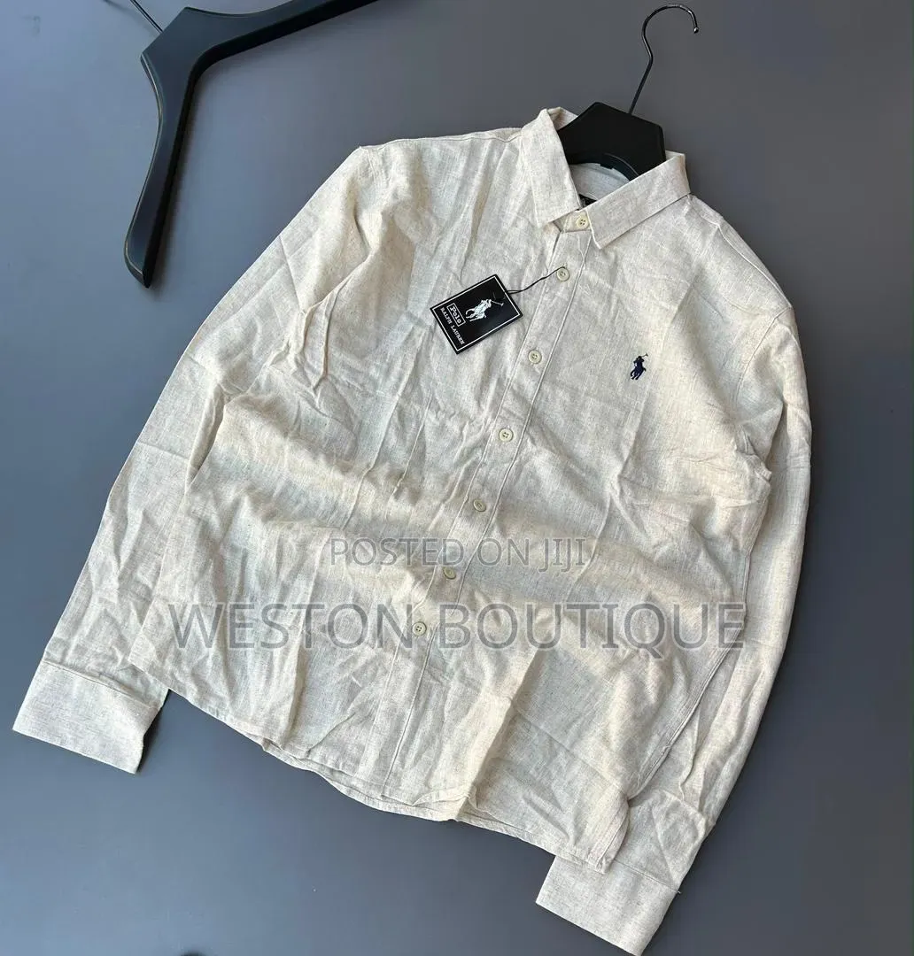 Cream Long Sleeve Men's Linen Shirt